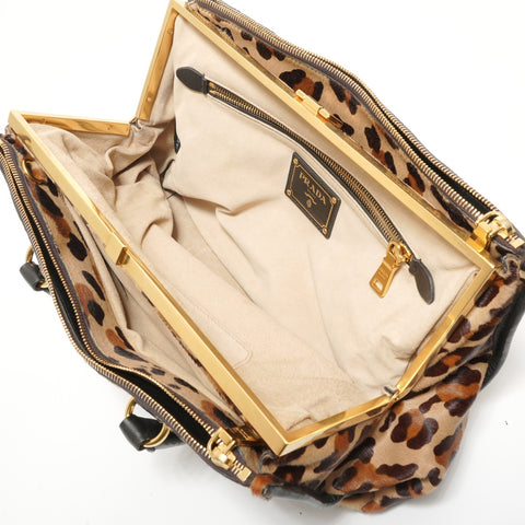 PRADA Haircalf B2136B Brown Handbag Brown WS28515