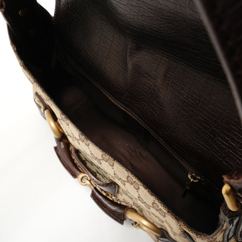 GUCCI Horsebit One Belt GG Canvas Shoulder Bag Brown WS28516