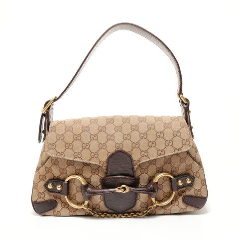 GUCCI Horsebit One Belt GG Canvas Shoulder Bag Brown WS28516