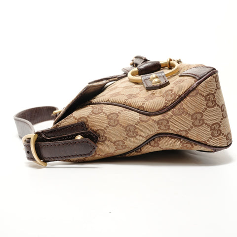 GUCCI Horsebit One Belt GG Canvas Shoulder Bag Brown WS28516