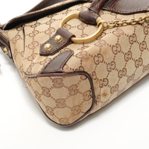 GUCCI Horsebit One Belt GG Canvas Shoulder Bag Brown WS28516