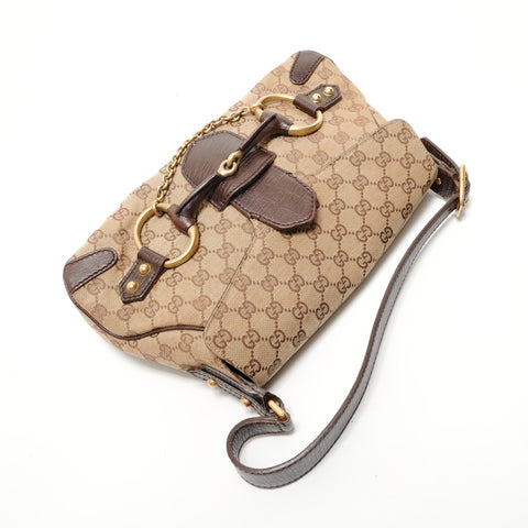 GUCCI Horsebit One Belt GG Canvas Shoulder Bag Brown WS28516