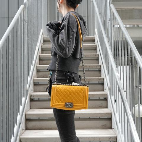 CHANEL 2014-15 Boy Chanel Full Flap Chain Shoulder Bag yellow WS28517