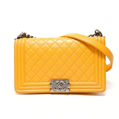 CHANEL 2014-15 Boy Chanel Full Flap Chain Shoulder Bag yellow WS28517