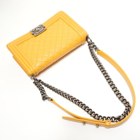 CHANEL 2014-15 Boy Chanel Full Flap Chain Shoulder Bag yellow WS28517