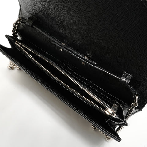 YVES SAINT LAURENT Chain Wallet Cassandra Leather V-Stitch Shoulder Bag black WS28520