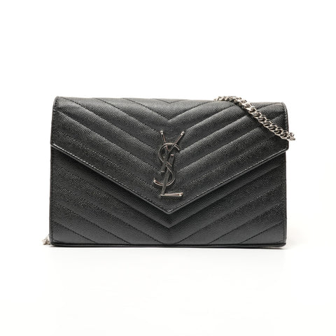 YVES SAINT LAURENT Chain Wallet Cassandra Leather V-Stitch Shoulder Bag black WS28520
