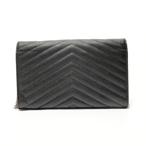 YVES SAINT LAURENT Chain Wallet Cassandra Leather V-Stitch Shoulder Bag black WS28520