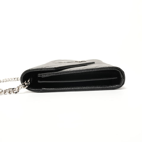 YVES SAINT LAURENT Chain Wallet Cassandra Leather V-Stitch Shoulder Bag black WS28520