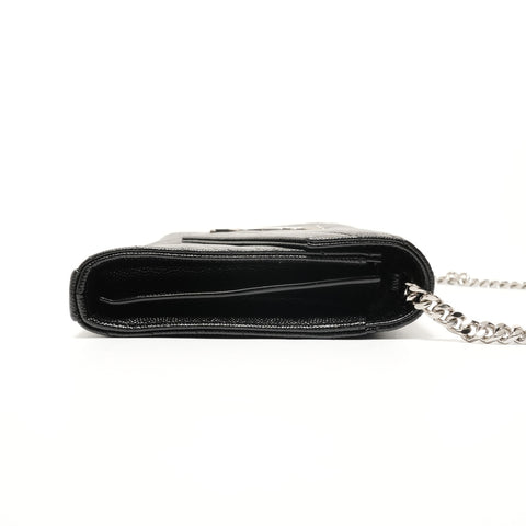 YVES SAINT LAURENT Chain Wallet Cassandra Leather V-Stitch Shoulder Bag black WS28520