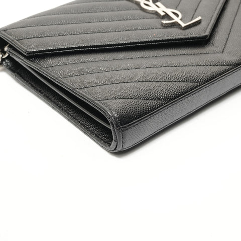 YVES SAINT LAURENT Chain Wallet Cassandra Leather V-Stitch Shoulder Bag black WS28520