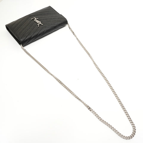 YVES SAINT LAURENT Chain Wallet Cassandra Leather V-Stitch Shoulder Bag black WS28520