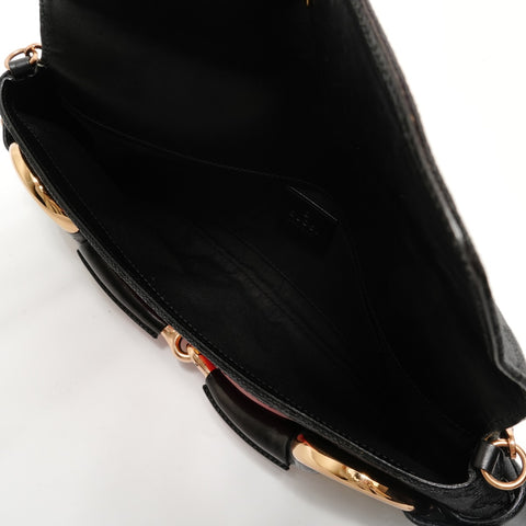GUCCI Horsebit Metal Bamboo GG Canvas Shoulder Bag black WS28527