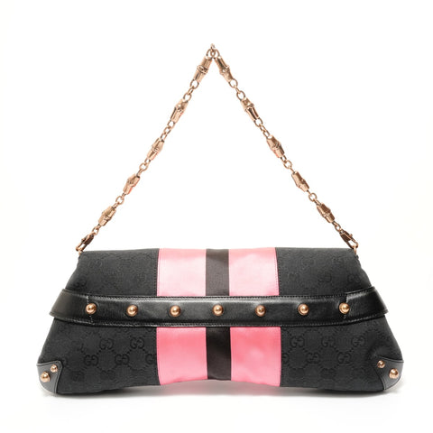 GUCCI Horsebit Metal Bamboo GG Canvas Shoulder Bag black WS28527