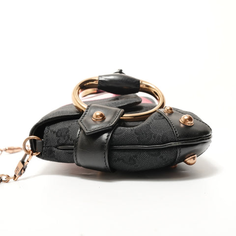 GUCCI Horsebit Metal Bamboo GG Canvas Shoulder Bag black WS28527