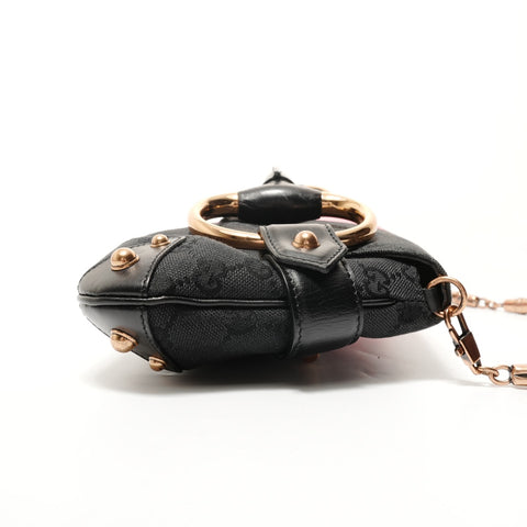 GUCCI Horsebit Metal Bamboo GG Canvas Shoulder Bag black WS28527