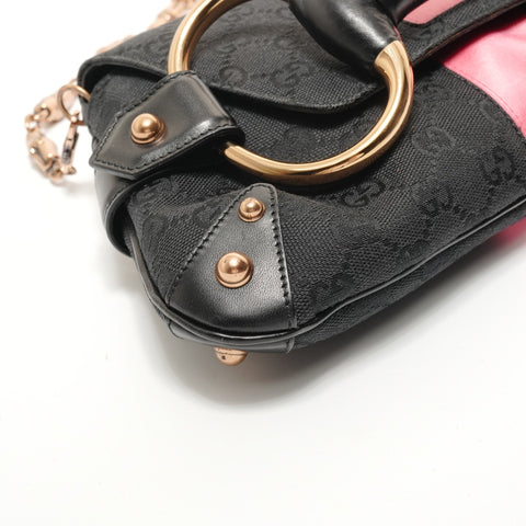 GUCCI Horsebit Metal Bamboo GG Canvas Shoulder Bag black WS28527
