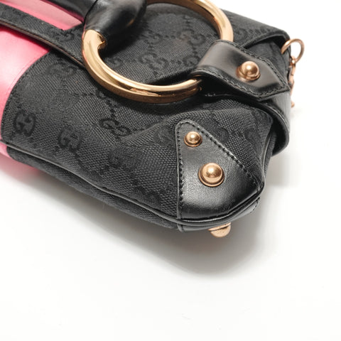 GUCCI Horsebit Metal Bamboo GG Canvas Shoulder Bag black WS28527