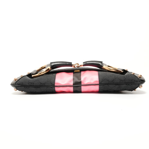 GUCCI Horsebit Metal Bamboo GG Canvas Shoulder Bag black WS28527