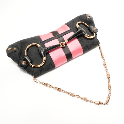 GUCCI Horsebit Metal Bamboo GG Canvas Shoulder Bag black WS28527