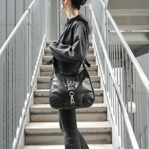 PRADA Studded leather Shoulder Bag black WS28529