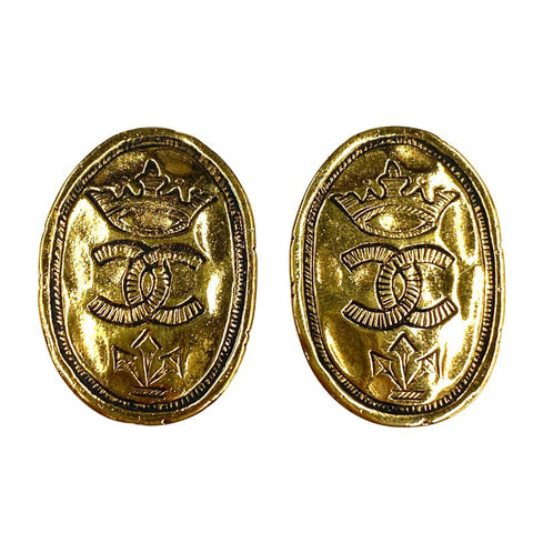 Chanel Coco Mark Vintage 2cc6 Earrings Gold WS2852
