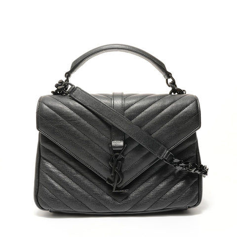 YVES SAINT LAURENT College Chain Shoulder 2WAY Leather Shoulder Bag black WS28534