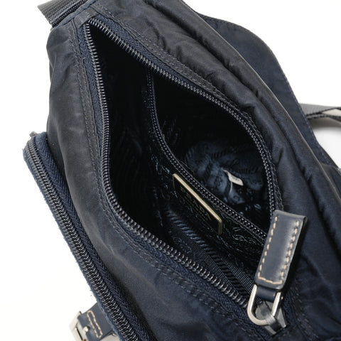 PRADA Nylon Triangle Logo Shoulder Bag Navy WS28535