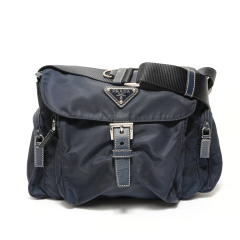 PRADA Nylon Triangle Logo Shoulder Bag Navy WS28535