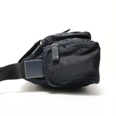 PRADA Nylon Triangle Logo Shoulder Bag Navy WS28535