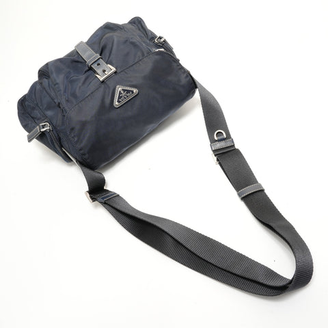 PRADA Nylon Triangle Logo Shoulder Bag Navy WS28535