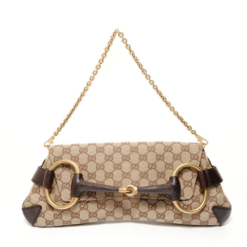 GUCCI Horsebit Chain GG Canvas Shoulder Bag beige WS28540