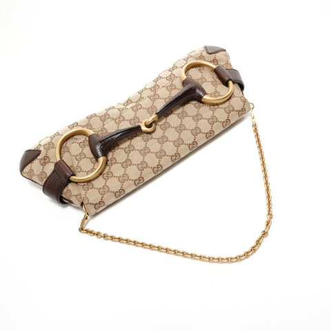 GUCCI Horsebit Chain GG Canvas Shoulder Bag beige WS28540