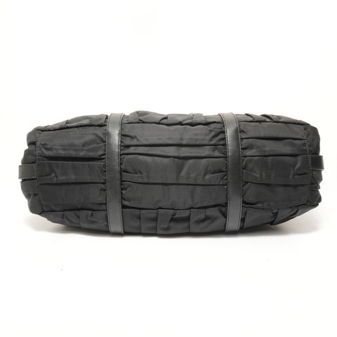 PRADA 2-Way Nylon Shirring Leather Handbag black WS28541