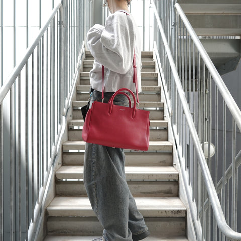 YVES SAINT LAURENT Cabas Rive Gauche Leather Handbag Red WS28542