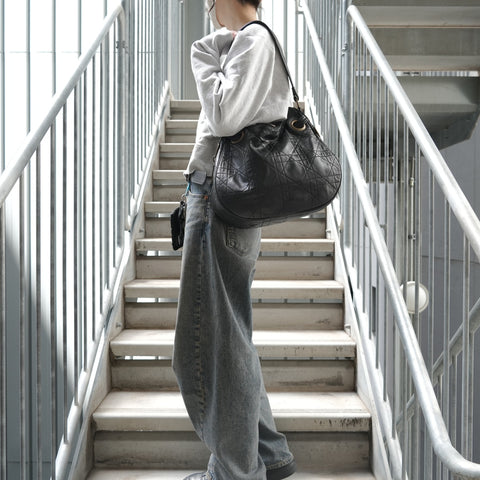 Christian Dior Cannage One Belt Leather Shoulder Bag black WS28546