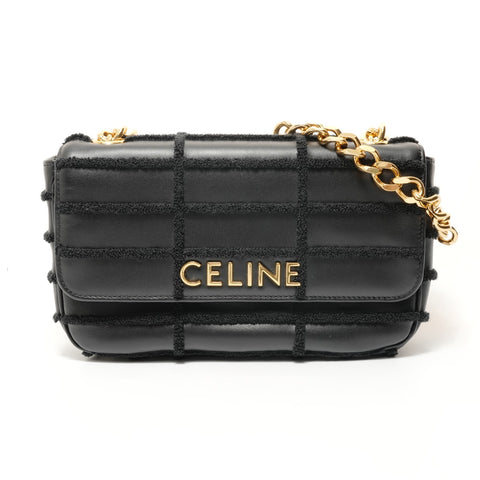 CELINE Monochrome Chain Shoulder Bag Leather Shoulder Bag black WS28555