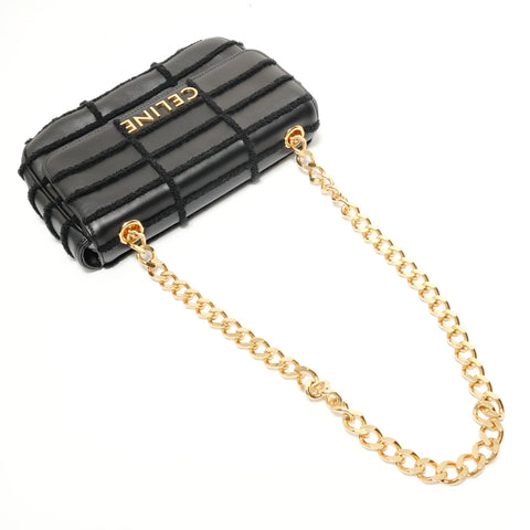 CELINE Monochrome Chain Shoulder Bag Leather Shoulder Bag black WS28555