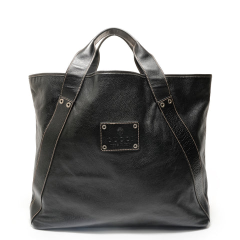 GUCCI logo leather tote Shoulder Bag black WS28581