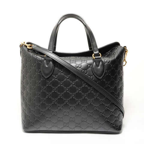 GUCCI GG Shima Leather Top Handle 2-Way Bag Shoulder Bag black WS28593