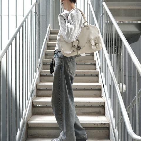 Christian Dior Gaucho Leather Handbag white WS28600