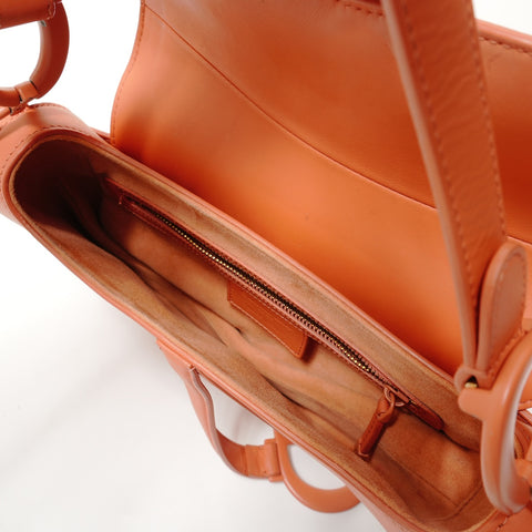 Christian Dior Leather Saddlebag Shoulder Bag Orange WS28603
