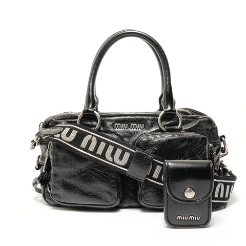 Miu Miu Vitello Shine Nero 2WAY Shoulder Bag black WS28610