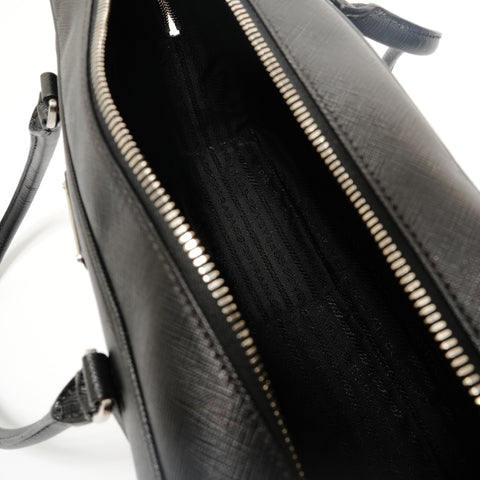 PRADA Tessuto Gaffele Saffiano Leather Shoulder Bag black WS28613