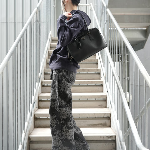 PRADA Tessuto Gaffele Saffiano Leather Shoulder Bag black WS28613