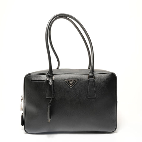 PRADA Tessuto Gaffele Saffiano Leather Shoulder Bag black WS28613
