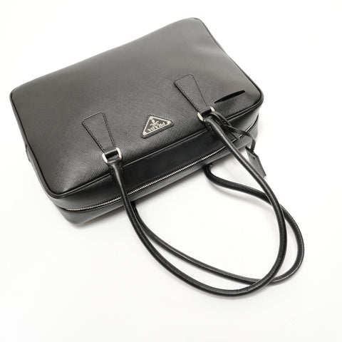PRADA Tessuto Gaffele Saffiano Leather Shoulder Bag black WS28613