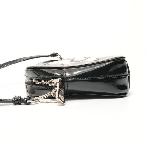 PRADA Flower motif patent leather Shoulder Bag black WS28614
