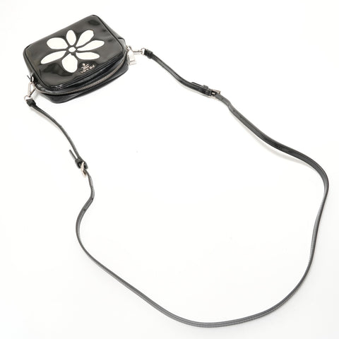 PRADA Flower motif patent leather Shoulder Bag black WS28614