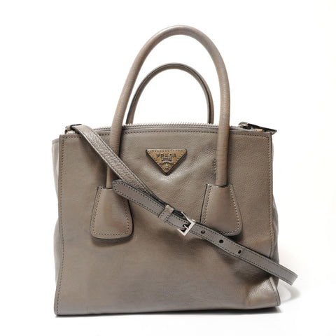 PRADA Triangle logo leather 2WAY Handbag beige WS28619